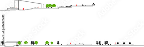 sketch illustration silhouette vector image architectural design view section facade construction mall supermarket garden plaza modern minimalist shopping center