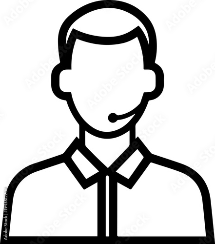 Hand Drawn Male Customer Service Agent Black and White Avatar Illustration in Minimal Line Art Style Design