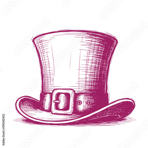 A pink sketch of a top hat with a buckle on the band isolated on white background  a classic symbol of elegance and sophistication