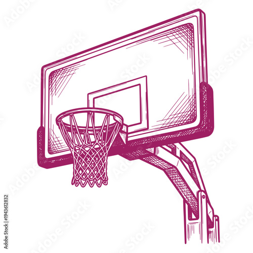 illustration of a pink basketball hoop and backboard in a sketch style on white background  sports equipment