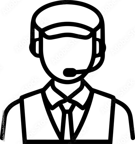 Hand Drawn Male Customer Service Agent Black and White Avatar Illustration in Minimal Line Art Style Design