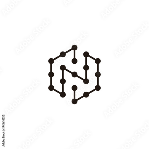 Letter N hexagon, molecules unique geometric symbol simple logo vector