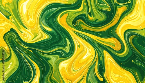 Abstract fluid art with swirling yellow and green colors