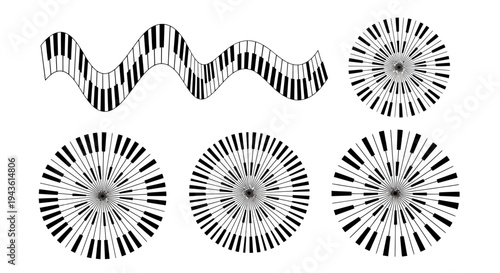 Abstract Geometric Ring Patterns and Radial Wave Designs in Black and White.