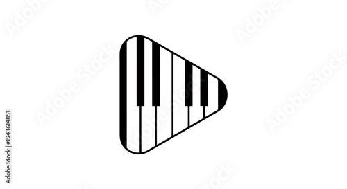 Abstract piano keyboard play button icon representing music and rhythm.