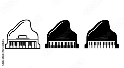 Three Piano Icons in Different Styles for Graphic Resource Design.