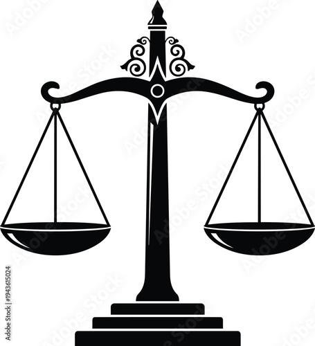 Justice scale symbol icon representing law, legal balance and court fairness concept vector illustration isolated on white background