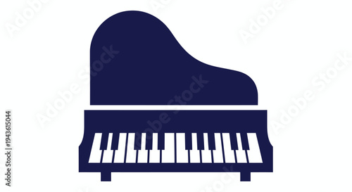 Stylized blue grand piano icon for graphic design and iconography projects.