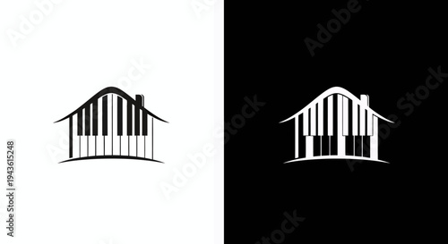 Minimalist arch bridge silhouette with reflection over river.