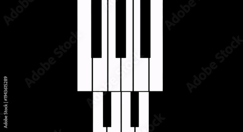 Abstract piano keyboard design with hanging keys silhouetted artwork.