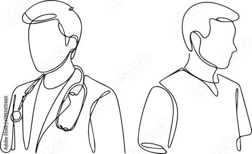 Doctor and Patient Medical Consultation Healthcare Line Art Illustration