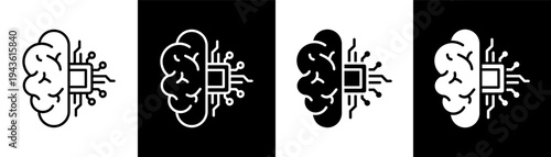 machine learning white icon set design