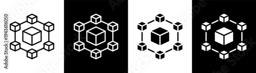 blockchain white icon set design