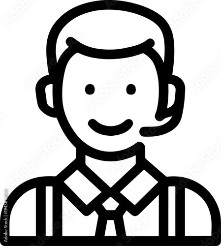 Hand Drawn Male Customer Service Agent Black and White Avatar Illustration in Minimal Line Art Style Design