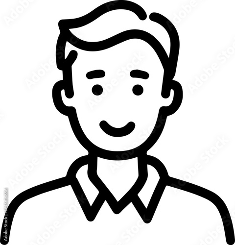 Hand Drawn Male Customer Service Agent Black and White Avatar Illustration in Minimal Line Art Style Design