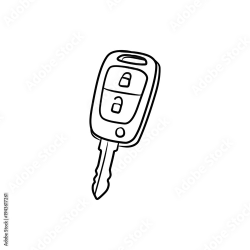 Modern Car Key Fob with Remote Buttons in Minimalist Line Art