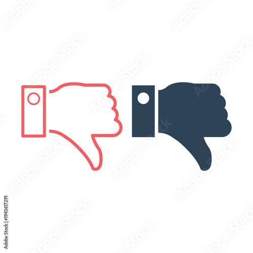 Thumbs down dislike, hate or thumbs down dislike for social networks, art icons set for apps and websites. Bad choice sign. Voting. Disapproval isolated vector

