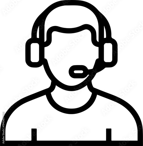 Hand Drawn Male Customer Service Agent Black and White Avatar Illustration in Minimal Line Art Style Design