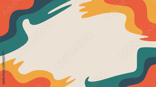 Vibrant abstract background with wavy lines in orange yellow and green hues on beige