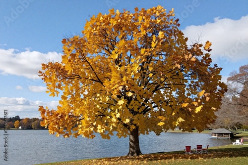 Fotografi A lone tree in front of a body of water