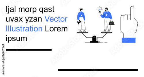 Business ethics, gender equality, idea sharing, decision-making, workplace fairness, balance. Two people on scales, one holding a light bulb. Gender equality and workplace fairness concept
