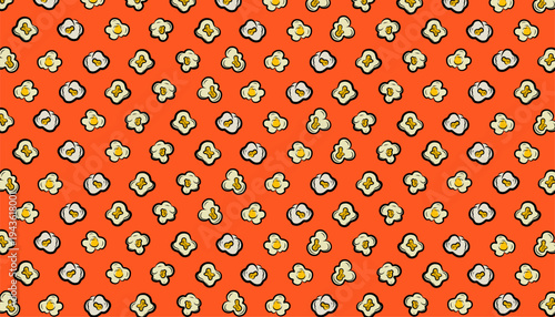 Popcorn Seamless Pattern. Handdrawn Snack Illustration. Buttery Kernel Shapes. Repeating Food Background. Packaging Textile Design.