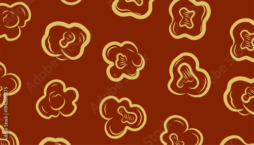 Popcorn Seamless Pattern. Handdrawn Snack Illustration. Buttery Kernel Shapes. Repeating Food Background. Packaging Textile Design.