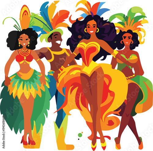 Carnival costumes illustration, festival vector, dance clipart, cultural design, celebration motif, feather icon, parade symbol, vibrant graphic, party art, concept fashion