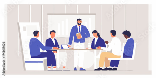 Business professionals collaborating in a modern office meeting room setting