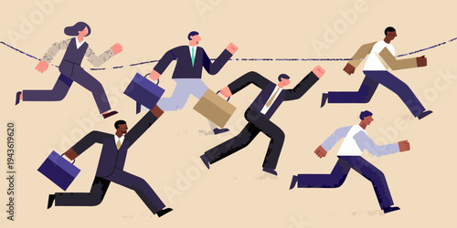 Businesspeople in a race symbolizing competition and achieving goals