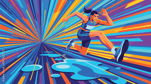 Dynamic Female Runner in Vibrant Motion Art.