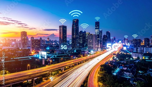 Wallpaper Mural Smart City 5G Network Connectivity and Future Technology Infrastructure Torontodigital.ca