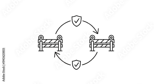 Security Barrier Cycle with Shield Icons.