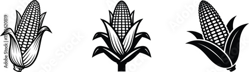 Corn maize icon set, agriculture food grain vector illustration