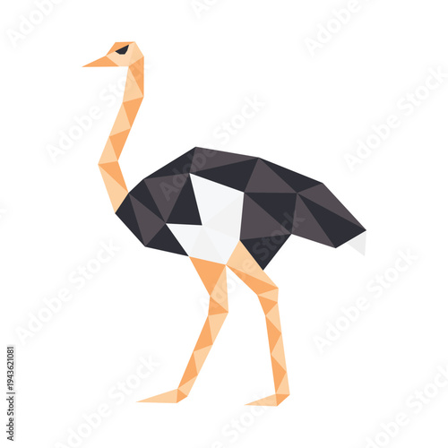 polygonal low poly ostrich cartoon vector