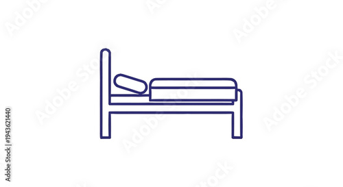 Simple Line Art Icon of a Bed with Pillow.
