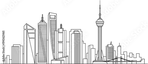 Contemporary City Skyline Silhouette with Modern Architecture and Tall Buildings