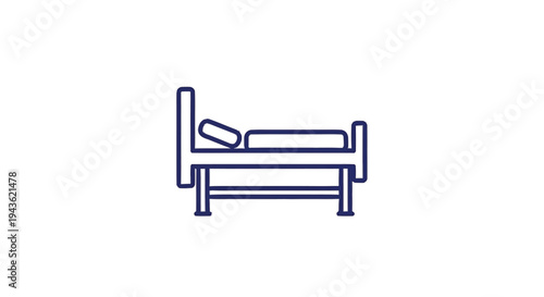 Simple Line Art Icon of a Bed with Pillow.