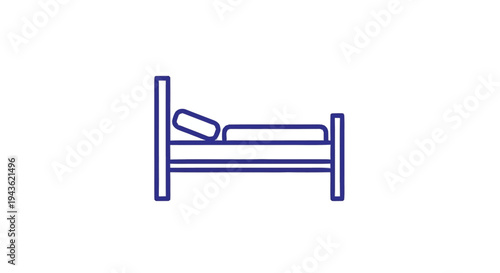 Simple Line Art Icon of a Bed with Pillow.