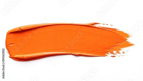 Vibrant orange acrylic paint smear on white background textured brush stroke artistic design element creative concept abstract art isolated color swatch graphic resource for