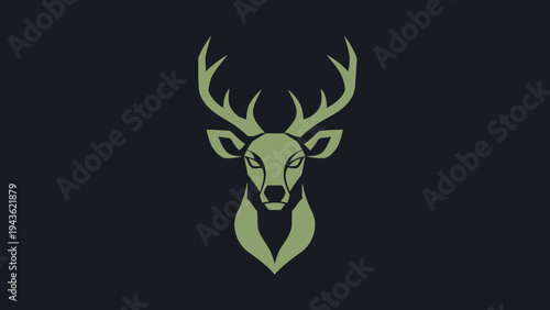 Stylized Deer Head Emblem with Antlers and Intense Gaze.