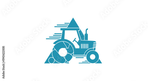 Stylized Blue Tractor Icon with Geometric Elements.