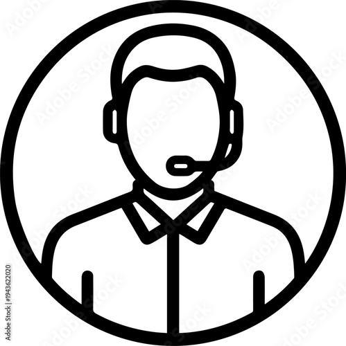 Hand Drawn Male Customer Service Agent Black and White Avatar Illustration in Minimal Line Art Style Design