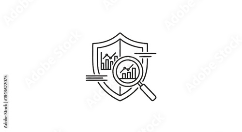 Security Shield with Magnifying Glass and Financial Data Analysis.