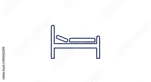 Simple Line Art Icon of a Bed with Pillow.