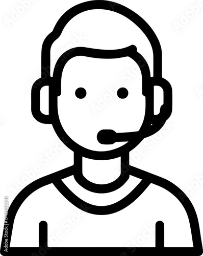 Hand Drawn Male Customer Service Agent Black and White Avatar Illustration in Minimal Line Art Style Design