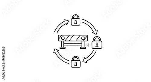 Security Barrier with Circular Lock and Arrow Icons.