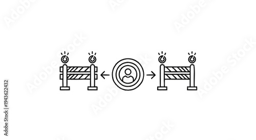 Social distancing concept with barriers and target person icon.