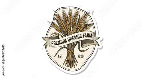 Premium organic farm wheat logo sticker.