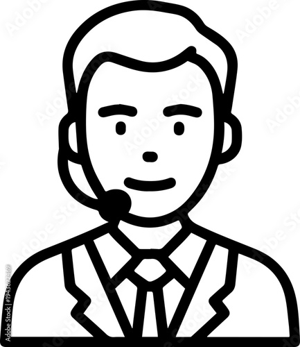 Hand Drawn Male Customer Service Agent Black and White Avatar Illustration in Minimal Line Art Style Design